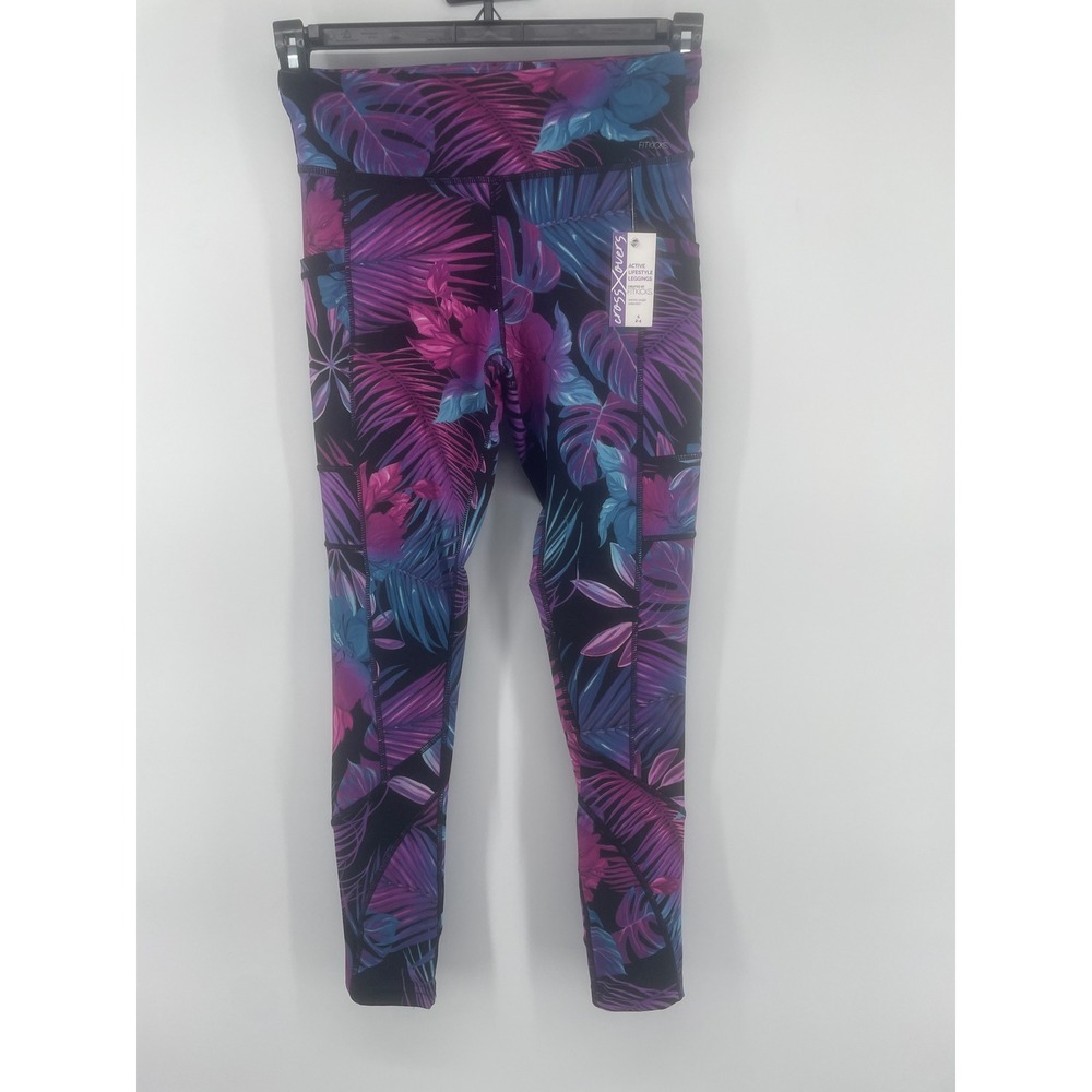 Fitkicks Crossovers Leggings Womens S Purple Blue Tropical Electric Jungle NWT